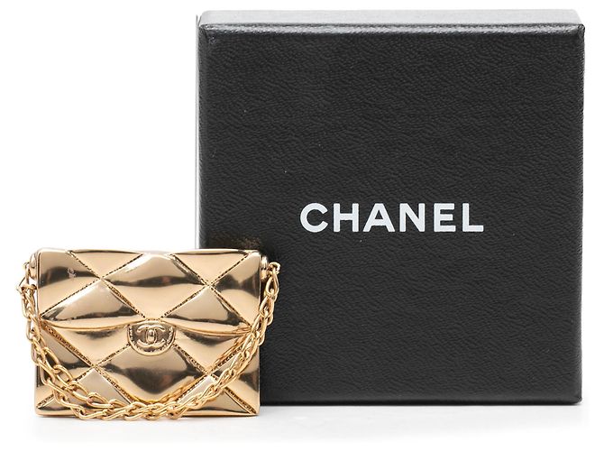 Spilla Chanel Gold CC placcata oro trapuntata Classic Flap - vista 4