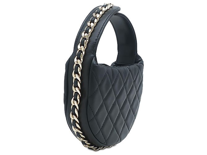 Chanel Pochette Mini Matelassé in Pelle di Agnello Nera con Catena - vista 2
