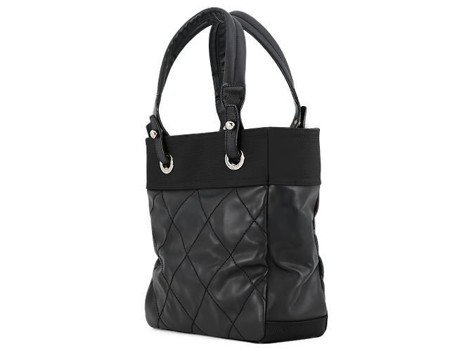 Chanel Paris Biarritz Tote aus beschichtetem Canvas, gesteppt, Schwarz, Small - Ansicht 2