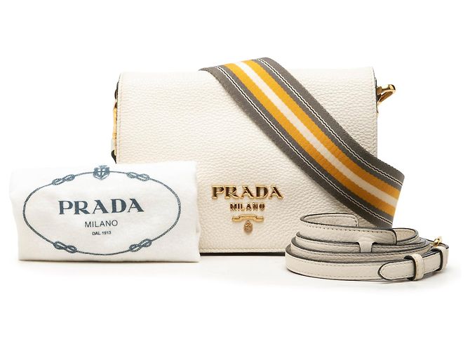 Prada White Vitello Daino Flap Crossbody - vista 7