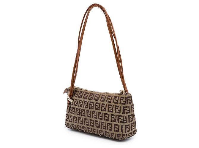 Fendi Brown Zucchino Canvas Triple Strap Pochette Schultertasche - Ansicht 2