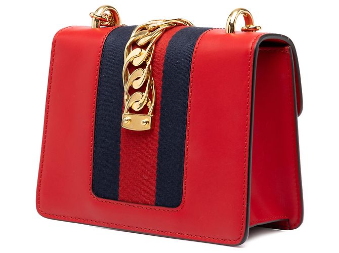 Borsa Gucci Red Mini Calfskin Web Sylvie Chain Satchel Rosso - vista 2