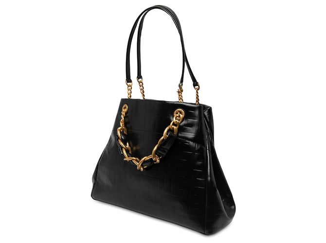 Tote Soft 1945 Balmain em couro de bezerro craquelado preto com relevo - vista 2