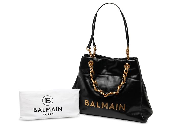 Tote Soft 1945 Balmain em couro de bezerro craquelado preto com relevo - vista 7