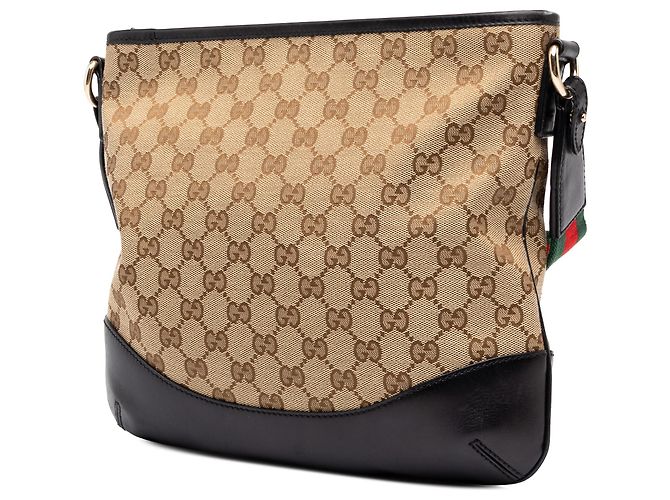 Borsa a tracolla Gucci in tela GG beige con banda Web - vista 2
