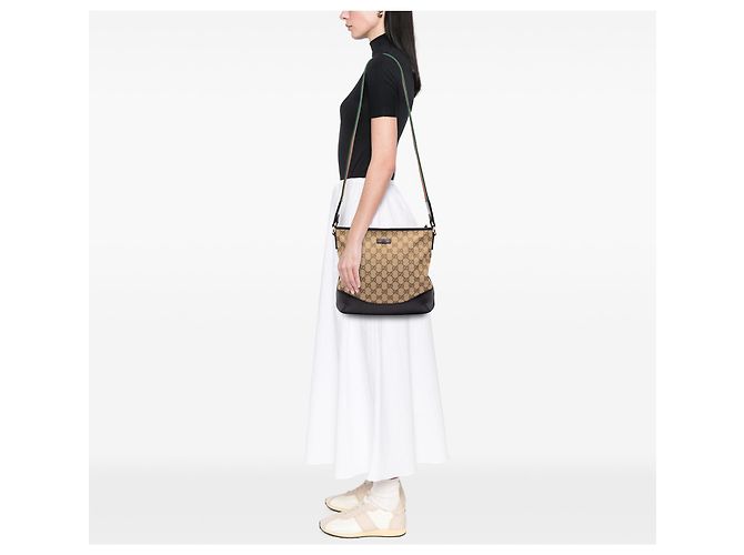 Borsa a tracolla Gucci in tela GG beige con banda Web - vista 8