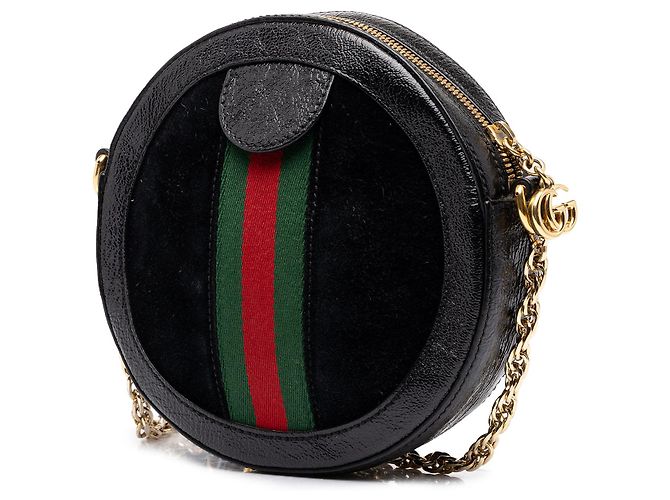 Gucci Mini Borsa a Tracolla Rotonda Ophidia in Suede Nero con Web - vista 2