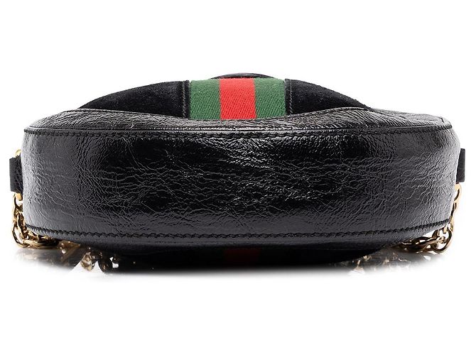 Gucci Mini Borsa a Tracolla Rotonda Ophidia in Suede Nero con Web - vista 3