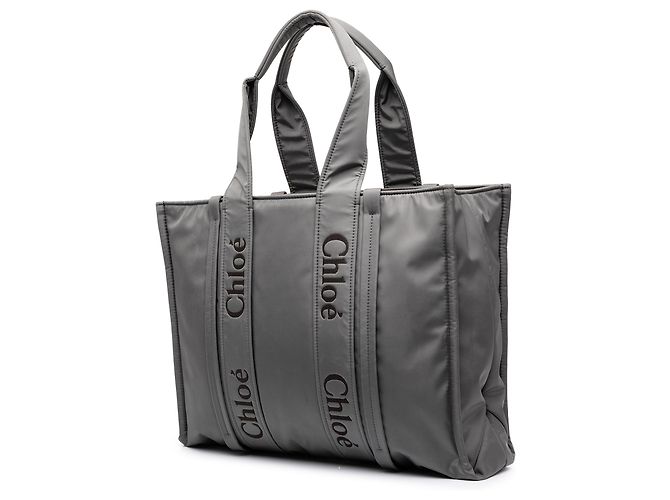 Chloé Woody Tote Large aus Nylon in Grau Braun - Ansicht 2