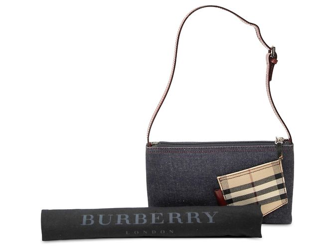 Burberry Schultertasche aus blauem Denim mit House Check Patch - Ansicht 7