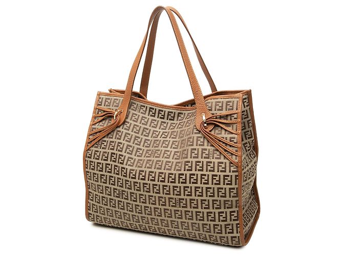 Borsa Tote Fendi Beige Zucchino Canvas - vista 2