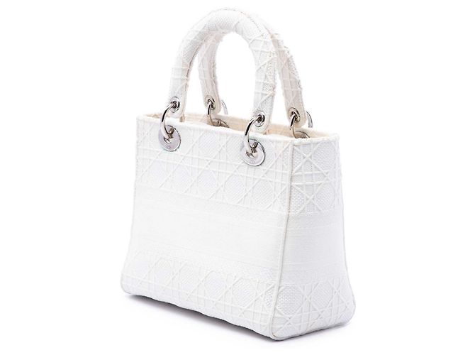 Dior White Medium Embroidered Canvas Cannage Lady D Lite - vue 2