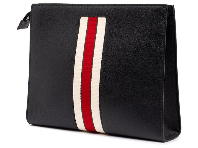 Clutch Gucci New Web in pelle di vitello nera con logo e banda - vista 2