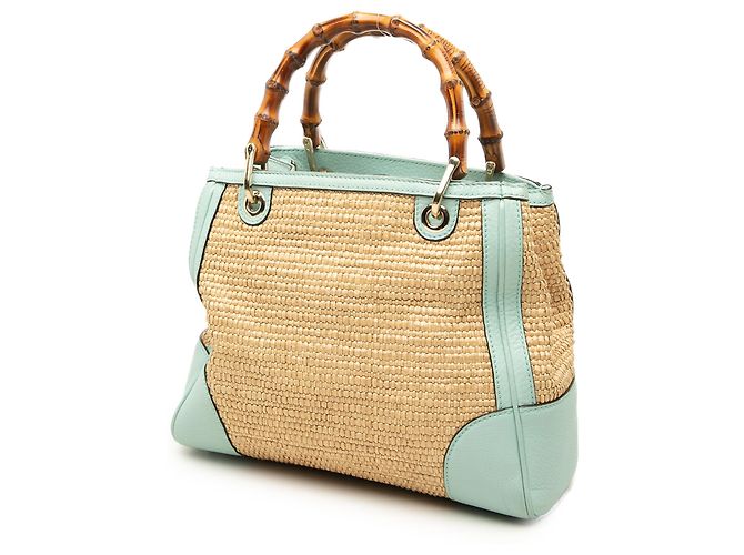 Borsa Gucci Small Raffia Bamboo Shopper Marrone - vista 2