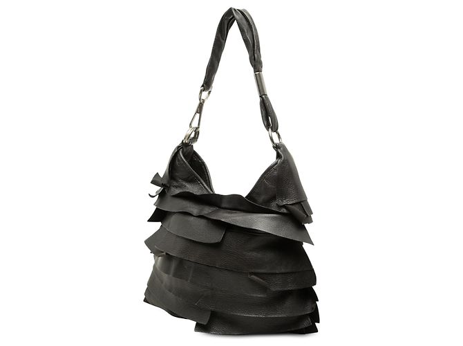 Autre Marque Saint Laurent Borsa Hobo Saint Tropez in pelle con volant nero Small - vista 2