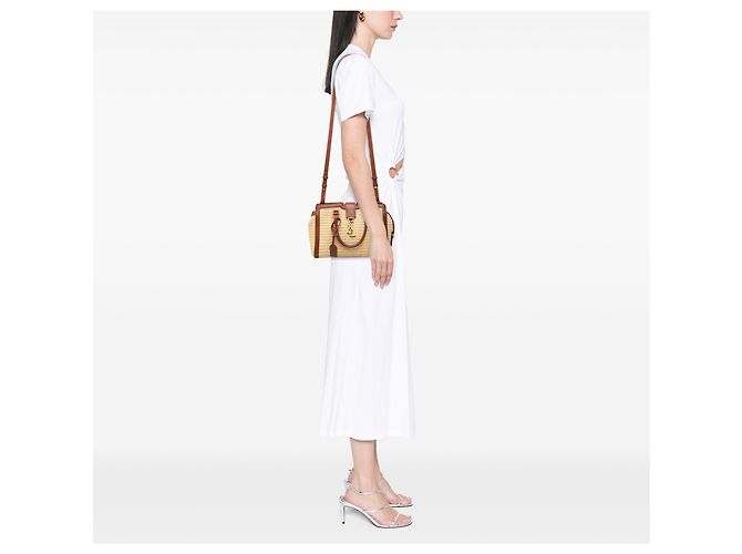Autre Marque Saint Laurent Downtown Cabas Satchel aus beigem Baby Raffia Monogramm - Ansicht 6