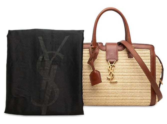 Autre Marque Saint Laurent Downtown Cabas Satchel aus beigem Baby Raffia Monogramm - Ansicht 7