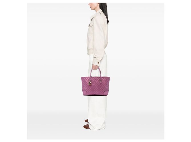 Bamboo Tote Gucci Pink Metallic Guccissima Heart Bit - vista 5