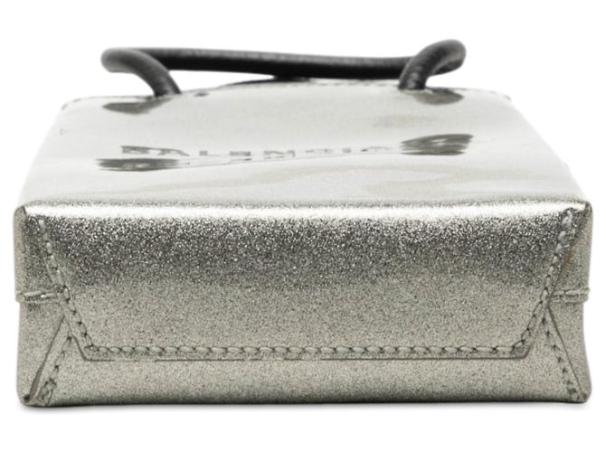 Balenciaga Porta-cellulare Shopping Logo Mini in vernice argento - vista 3