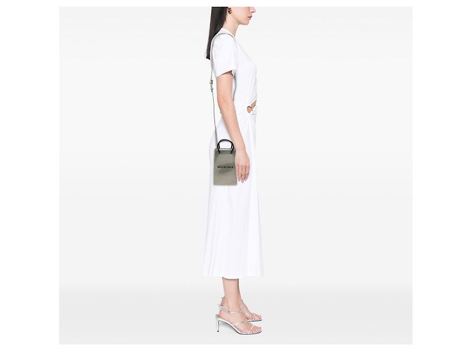 Balenciaga Porta-cellulare Shopping Logo Mini in vernice argento - vista 6