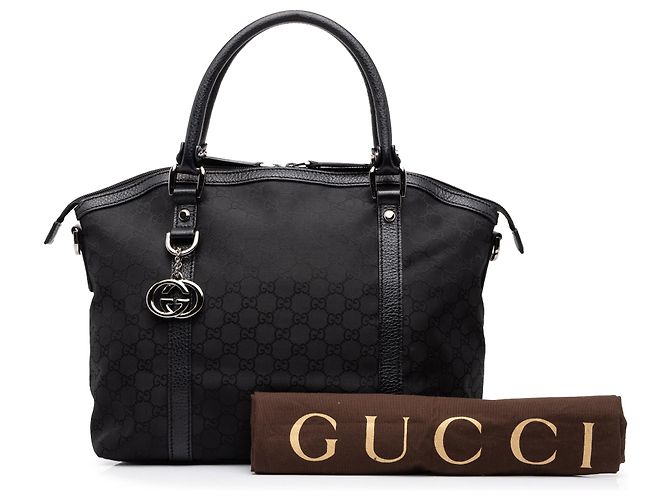 Bolso Gucci Black Medium GG Canvas Charm Dome Satchel - vista 7