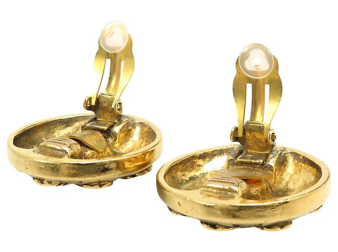 Orecchini a clip rotondi in cristallo placcati oro Chanel Gold CC - vista 14
