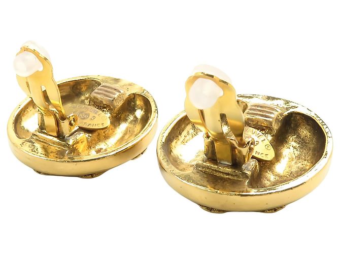 Orecchini a clip rotondi in cristallo placcati oro Chanel Gold CC - vista 15