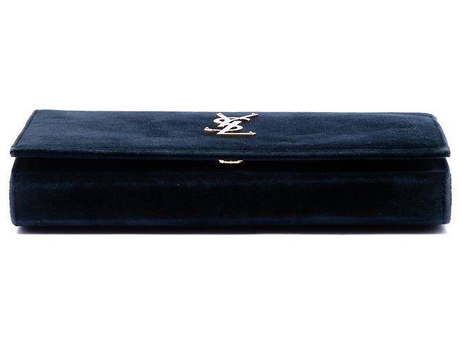 Autre Marque Portafoglio a catena Saint Laurent Kate in camoscio blu con monogramma - vista 3