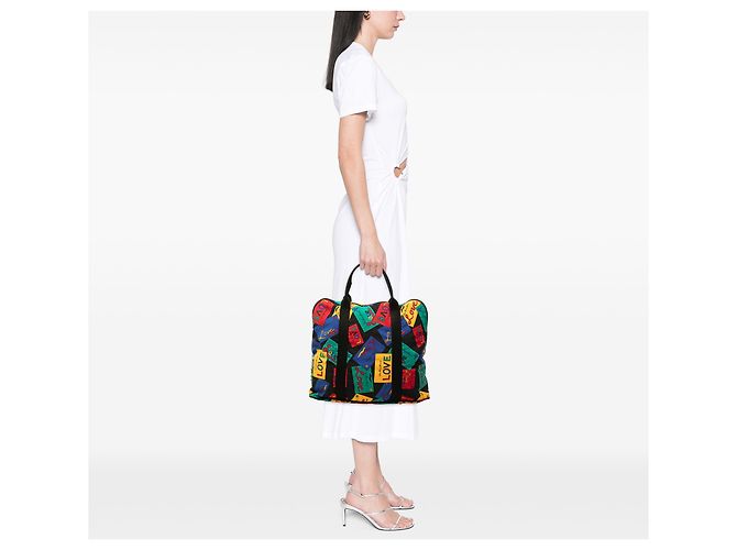 Autre Marque Saint Laurent Black Printed Nylon Love Card Tote Negro - vista 6