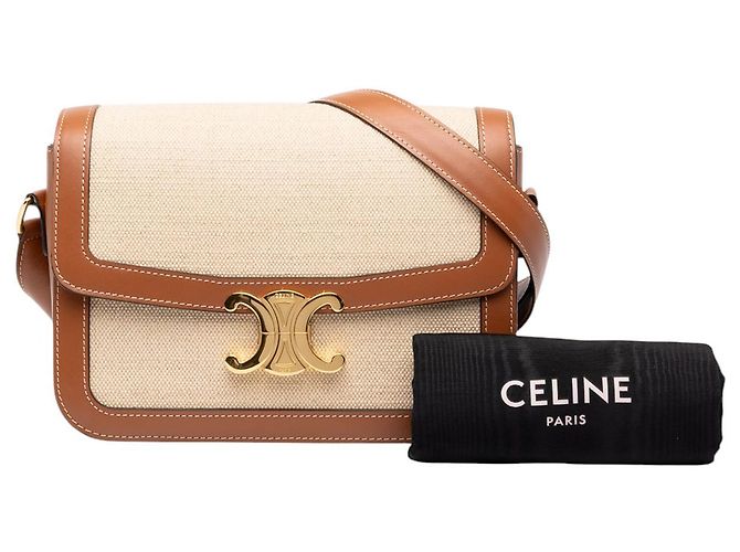 Céline Celine Beige Classique Canvas and Calfskin Triomphe Crossbody - vista 7