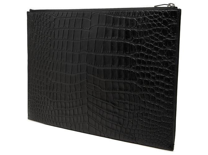 Autre Marque Portadocumenti Saint Laurent in pelle embossed effetto coccodrillo nero - vista 2