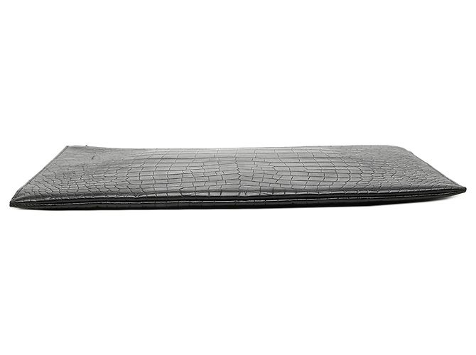 Autre Marque Portadocumenti Saint Laurent in pelle embossed effetto coccodrillo nero - vista 3