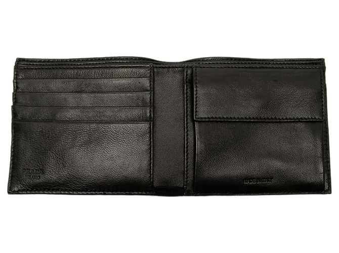 Cartera bifold Prada de Tessuto patchwork negro con calavera perforada - vista 4