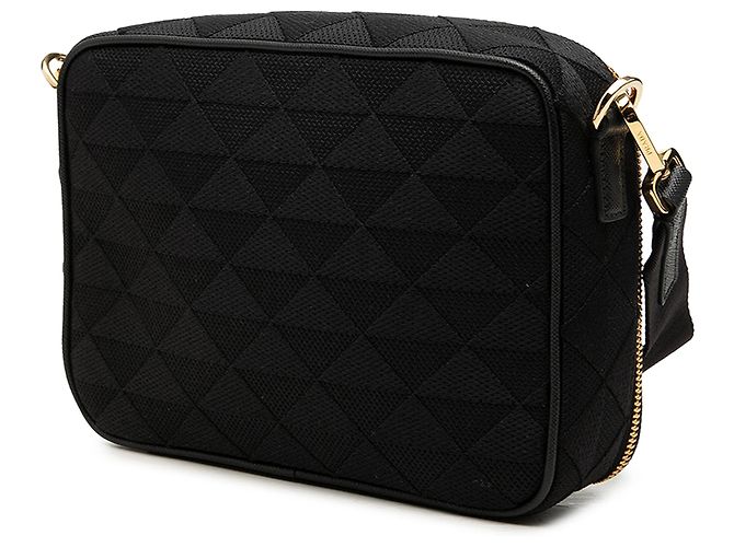 Prada Brique Symbole Crossbody-Tasche aus bestickter schwarzer Leinwand - Ansicht 2