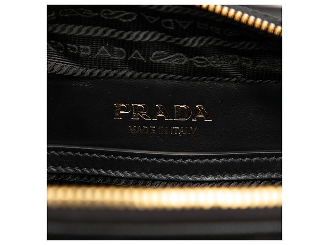 Prada Brique Symbole Crossbody-Tasche aus bestickter schwarzer Leinwand - Ansicht 5