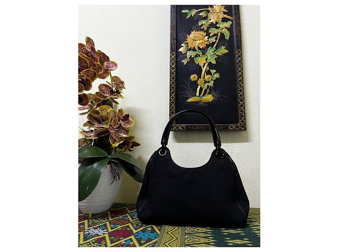 Borsa Hobo Gucci in tela nera con manico superiore in legno - vista 2