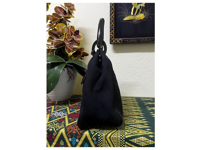 Borsa Hobo Gucci in tela nera con manico superiore in legno - vista 5