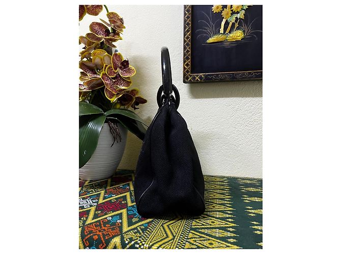 Borsa Hobo Gucci in tela nera con manico superiore in legno - vista 6