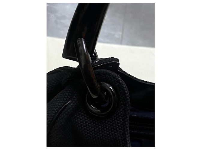 Borsa Hobo Gucci in tela nera con manico superiore in legno - vista 7