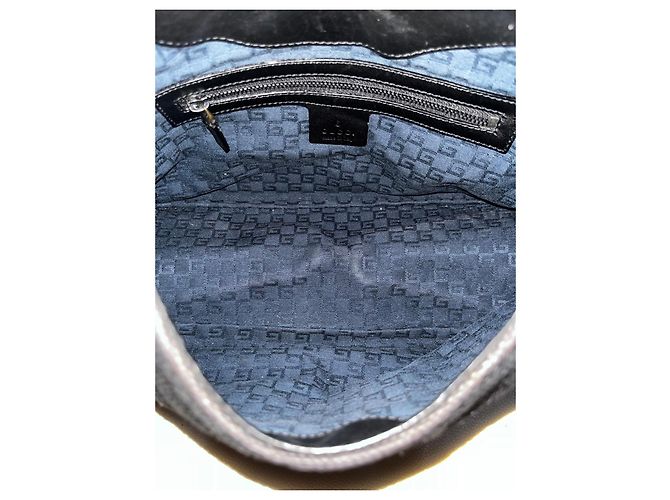 Borsa Hobo Gucci in tela nera con manico superiore in legno - vista 8