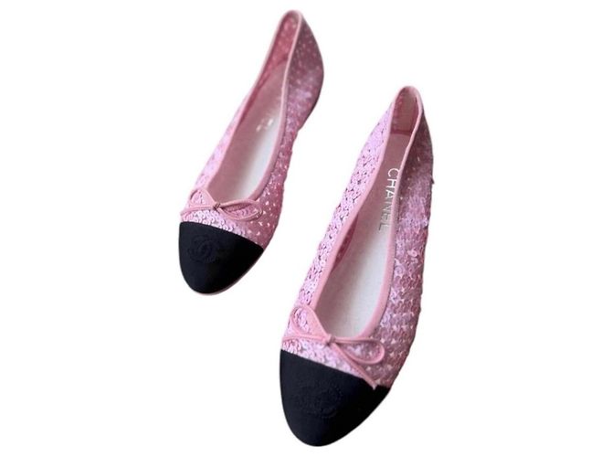 Chanel Ballerine Paillettes Rosa Punta Nera - vista 2