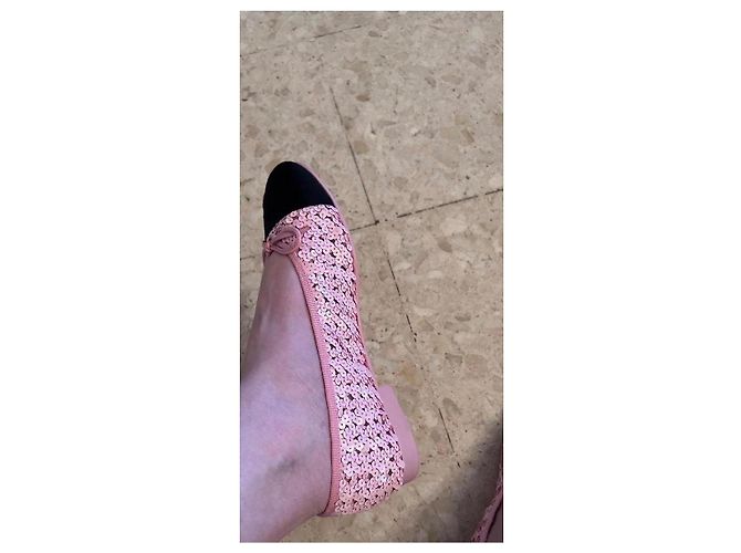 Chanel Ballerine Paillettes Rosa Punta Nera - vista 4