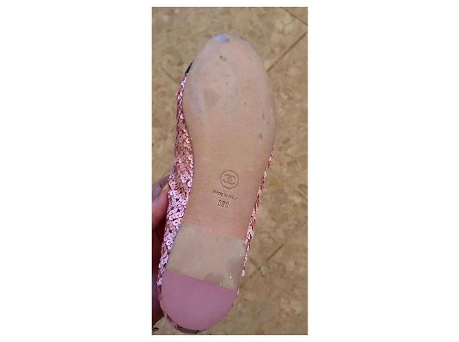 Chanel Ballerine Paillettes Rosa Punta Nera - vista 6