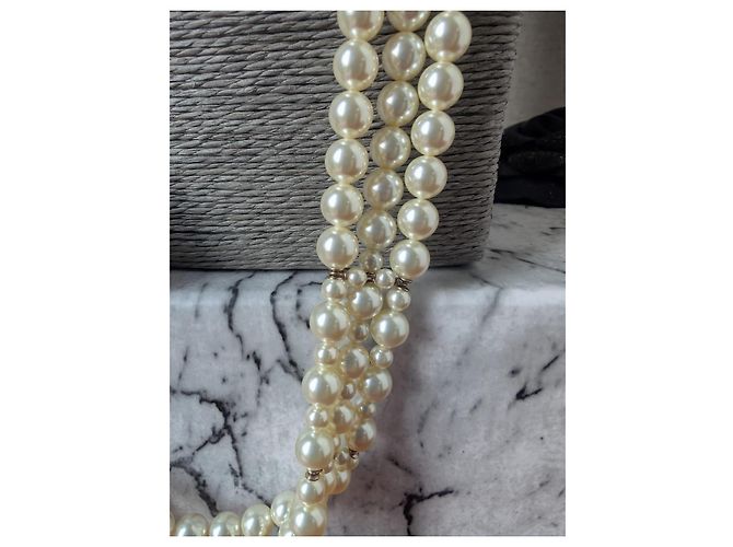 Collier Chanel multi-rangs en perles et fleurs émaillées Blanc Multicolore - vue 12