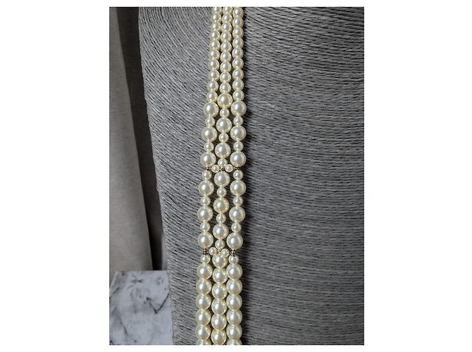 Collier Chanel multi-rangs en perles et fleurs émaillées Blanc Multicolore - vue 14