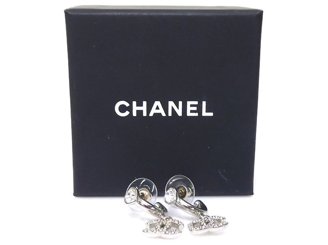 Orecchini a lobo Chanel argento con strass - vista 11