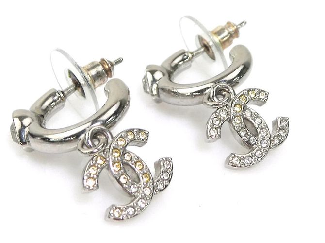 Orecchini a lobo Chanel argento con strass - vista 2
