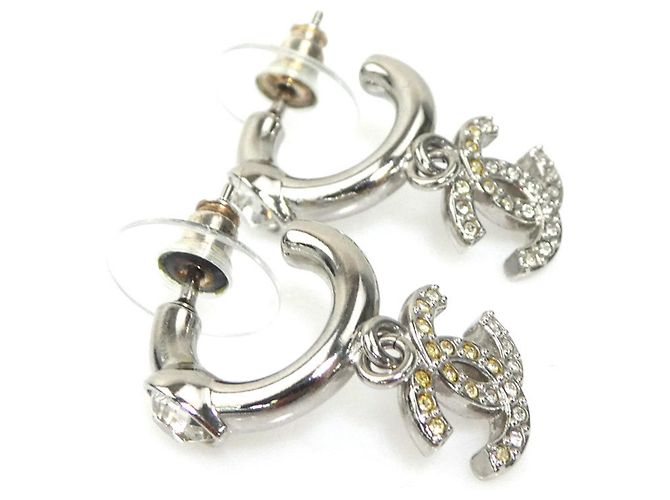 Orecchini a lobo Chanel argento con strass - vista 3