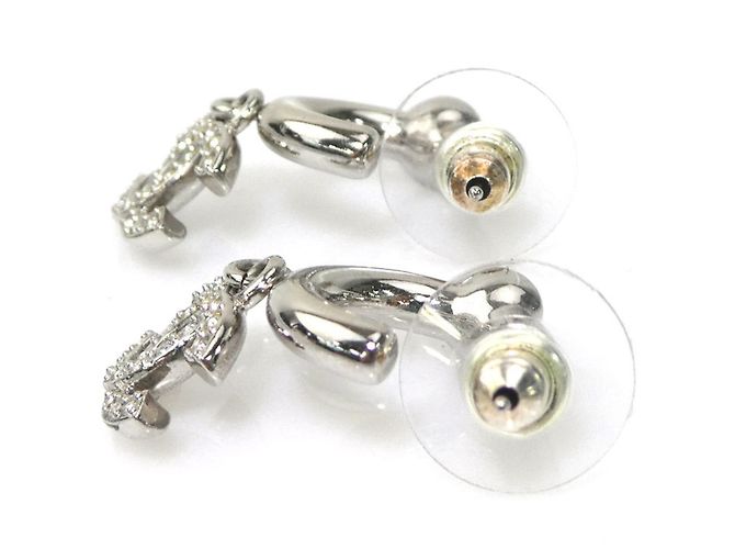 Orecchini a lobo Chanel argento con strass - vista 4