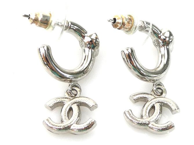 Orecchini a lobo Chanel argento con strass - vista 6